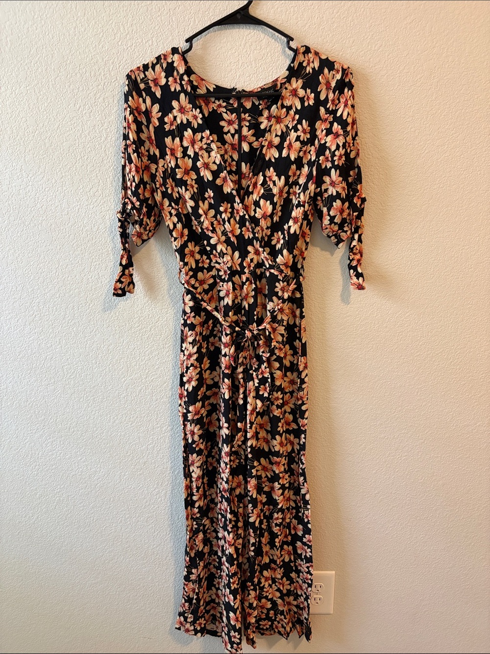 Topshop Black Floral Tie-Waist Jumpsuit